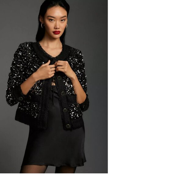 By Anthropologie Sequin Jacket size XS new nwt black color - Picture 1 of 8
